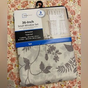 Mainstays Taupe Leaf Window Curtain Set